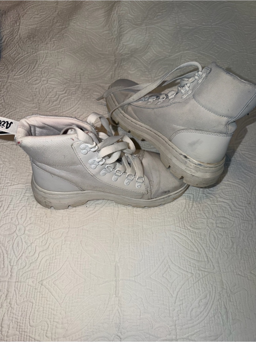 Dr. Martens White Lace-Up Ankle Boots with Red Accent